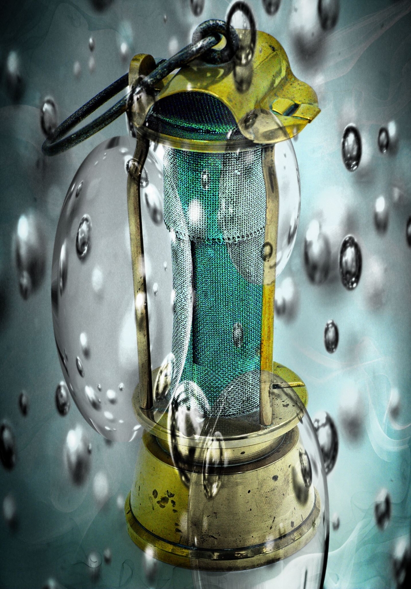 Miners lamp with bubbles