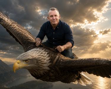Riding a white tailed sea eagle