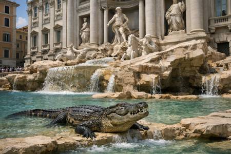 Croc in the Trevi fountain