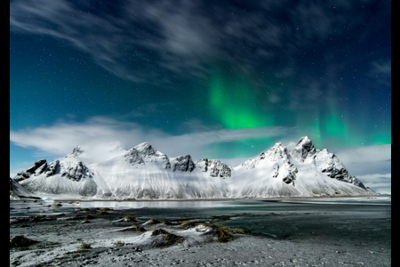 Aurora Borealis, Vestrahorn Iceland