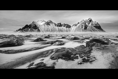 Black Sand White Snow At Vestrahorn