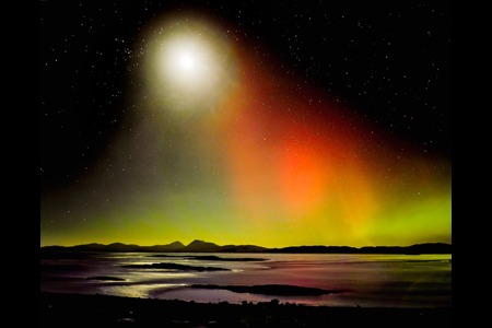 Moon And Aurora Over Jura