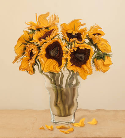 Vase With Nine Sunflowers