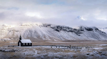 Black Church In Icelandic Winter