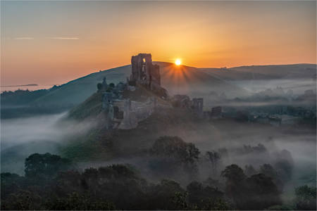Corfe Castle At Sunrise