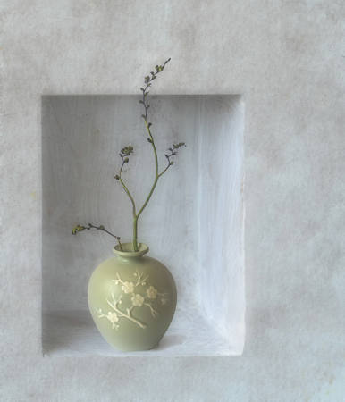 Green Vase With Crocosmia Seed Head