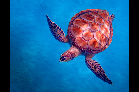 Diving Turtle In Caribbean Sea
