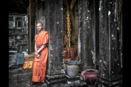 Bhuddist Monk At Ankgor Wat.