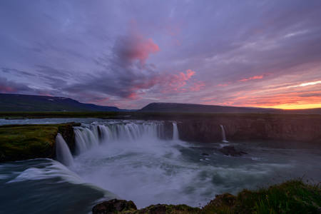 Midnight Sunset At Godafoss