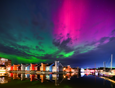 Aurora Over The Rainbow House In Groningen, Netherlands