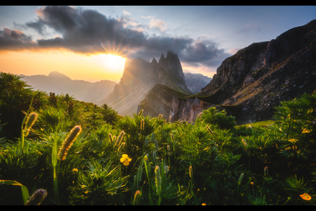 Sunrise Time In Seceda, Dolomites, Italy