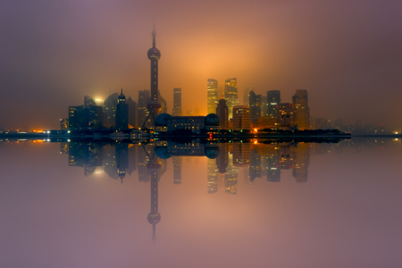 Shanghai In Foggy Morning