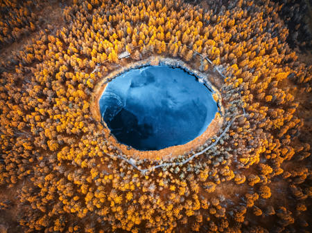 Jade Pool Among Autumn Forest