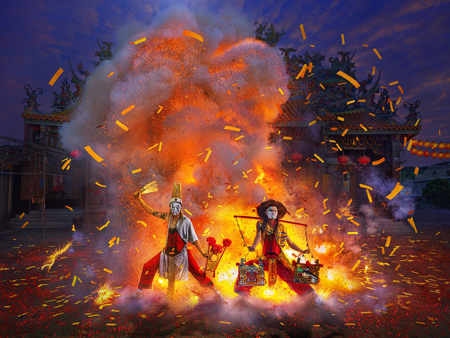 Firecrackers In Front Of Temple