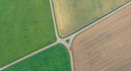 Cross Roads With Red Car