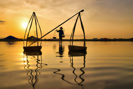 Vietnam Reflectie Sunrise Manden Zout.