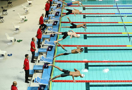Swimmers Make The Starting Jump